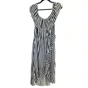 Black White Vertical Stripe Midi Dress Ruffle Hem Beetlejuice Beetle Juice